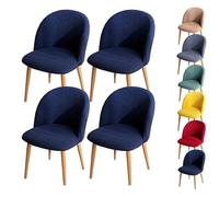 LinFortune Fundas para Sillas de Comedor Fundas para Sillas con Respaldo Curvo A Cuadros Fundas Elásticas Modernas para Sillas Curvas Fundas para Taburetes Redondos 4 Piezas Azul