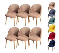 LinFortune Fundas para Sillas de Comedor Fundas para Sillas con Respaldo Curvo A Cuadros Fundas Elásticas Modernas para Sillas Curvas Fundas para Taburetes Redondos Color Caqui 6 Piezas