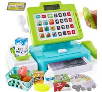 LINFUN KIDS Caja Registradora Juguetes para Niños,Juego Tienda Supermercado | Máquina Registradora Infantil con Escáner Nicrofono y Sonido Juego de Rol Regalos para Niños de 3+ Año,Verde