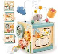 LINFUN KIDS Cubo Actividades Madera Bebés,Cubi Montessori con Laberinto Versátil Laberinto de Cuentas Juegos Sensoriales Educativos Juguete Regalo para Niños Niñas 12M+ 2 3 Años
