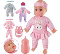LINFUN KIDS Juguete Muñeca Blandito 32 CM, Muñeco Bebe Accesorios con Funciones, 3 Trajes, Muñecas Que Come y Se Mueve Abre Ojitos Hace Sonidos de Bebé Regalo para Niños y Niñas de 3 4 5 Años