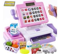 LINFUN KIDS Máquina Registradora Infantil Juguete,Juego Tienda Supermercado | Caja Registradora Juguetes con Escáner con Luz y Sonido Shop Juego de Rol Regalos para 3 4 5 Niños y Niñas,Rosa