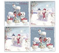 Ling Design Caja de 20 tarjetas de Navidad artísticas de caridad - 'Torre de ovejas y ovejas en sombreros Bobble - diseños artísticos encantadores - 20 tarjetas, 10 diseños cada uno de 2 diseños