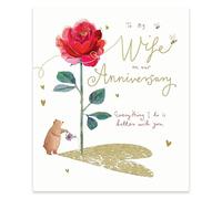 Ling Design Tarjeta de aniversario para esposa, diseño romántico de rosas y corazones de amor, acabado de lámina dorada en relieve, tarjeta de felicitación premium con sobre, ecológica y reciclable