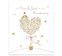 Ling Design Tarjeta de aniversario para mamá y papá, diseño de corazones de amor dulce, acabado de lámina dorada en relieve, tarjeta de felicitación premium con sobre, ecológica y reciclable