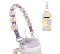 Lingdeer Mango para botella de agua con soporte para bálsamo labial, hecho a mano, con diseño de flores de macramé, cordón para botella de agua, transportador con correa, se adapta a la mayoría de