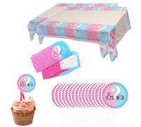 LINGJIA 34 Piezas Revelacion Genero Bebe, Baby Shower Niño, Vajilla Decorativa para Fiesta Revelación Sexo, Vajilla de Niño O Niña para Baby Shower Decoraciones de Mesa para Fiesta Revelación Sexo