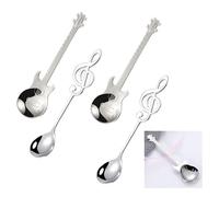 LINGJIA 4 Piezas Cucharas de Postre, Cucharillas Postre, Cucharillas Cafe, Cuchara Guitarra Café, Regalo Músico, Cuchara Acero Inoxidable, Cuchara Nota Musical, para Té, Café, Postre, Bebida, Batido