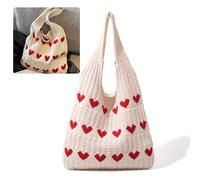 LINGJIA Bolso Shopper Mujer, Bolsa Mujer, 38 * 35CM Bolsos Grandes, Bolso de Playa, Bolso Bandolera, Bolso de Punto para Señoras, Bolso Shopper de Verano de Malla de Albaricoque, Bolso de Punto Love