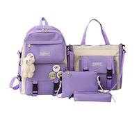 LINGJIONG 4 unids mochila escolar combo conjunto con Bear colgante mango hombro mano portátil Schoolbag para estudiantes