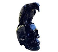 LINGJIONG cuervo, escultura cabeza cráneo cuervo decoración Halloween, cuervo negro sentado en un cráneo macabro, figura decorativa, decoración creativa escritorio cráneo flores