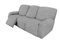 LINGKY 8 Piezas Sofá Reclinable Sofá Elástico Funda De Sofá Funda De Sofá Protector De Muebles Sofá Suave con Fondo Elástico Niños, Tela De Licra Jacquard (Gris Claro)