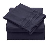 LINGKY Juego De Sábanas De 4 Piezas, Microfibra Cepillada, Kit De Sábanas Hipoalergénicas Sin Arrugas, Funda De Almohada De Bolsillo Profundo Y Juego De Sábanas (Navy,137cm×190cm)