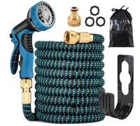 LINGKY Manguera Extensible 30M, Manguera Jardin con Pistola Rociadora de 10 Funciones, Conectores de Latón de 3/4",1/2" Flexible y Resistente Sin Enredos Ideal para Jardinería y Hogar (30M,Azul)