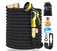 LINGKY Manguera Jardin, Manguera Extensible 7.5m, Manguera retractil, Manguera Jardin con 10 Funciones Pistola, Manguera de Riego con 1/2" y 3/4" Adaptador, Conector de Latón Macizo