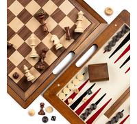 Lingle 39,37 cm Juego de Mesa 3 en 1 de Madera Sólida de Lujo: Juego portátil de ajedrez, Backgammon y Damas con Caja de asa Hueca, Tablero Plegable para Viajar, Adecuado para Adultos