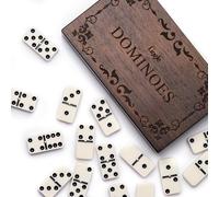 Lingle Juego de dominó para adultos, juego de dominó doble para juegos de mesa clásicos, dominó de 28 piezas incluye una caja de madera natural, noche de juego familiar y juegos de estrategia