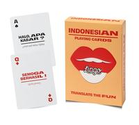 Lingo Cartas de juego indonesias | Tarjetas de viaje | Aprende vocabulario indonesio de una manera divertida y fácil | 52 traducciones esenciales
