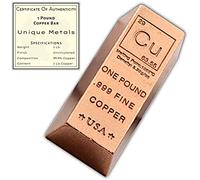 Lingote de barra de cobre de 1 libra - 999 Pure Chemistry Element Design con certificado de autenticidad de Unique Metals