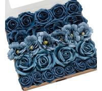 Ling's moment Flores Artificiales Amapolas de Seda Falsas y Rosas de Espuma sintética para Ramos de Boda, centros de Mesa, decoración del hogar, Estilo náutico, 25 Piezas