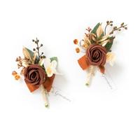 Ling's moment Ramo Hombre, 2 Piezas, para Novio, Padrino o invitado, Flores Artificiales para Boda, graduación, Bienvenida, etc., Color Naranja otoñal y Terracota.