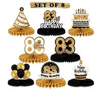 LINGTEER Cartel de regalo para decoración de mesa de cumpleaños con diseño de panal con texto en inglés «Happy 83rd Birthday» para fiestas de 83 años.