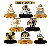 LINGTEER Cartel de regalo para decoración de mesa de cumpleaños con diseño de panal con texto en inglés «Happy 47th Birthday» de 47 años.