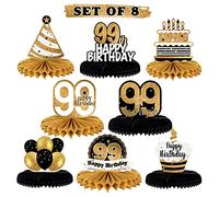 LINGTEER Cartel de regalo para decoración de mesa de cumpleaños con diseño de panal de 99 años de edad con texto en inglés «Happy 99 Years».