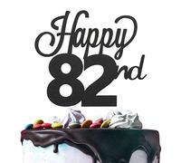 LINGTEER Decoración para tarta de cumpleaños 82, color negro, con texto en inglés "Cheers to 82nd Birthday" 82 Years Old Birthday Party Gift Decor.
