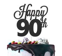 LINGTEER Decoración para tarta de cumpleaños con texto en inglés "Happy 90th Birthday", perfecta para fiestas de cumpleaños de noventa años.