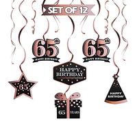 LINGTEER Feliz cumpleaños 65 remolinos de oro rosa - Saludos a 65 cumpleaños 65 años de edad decoración colgante de fiesta