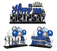 LINGTEER Juego de centros de mesa de acrílico azul con texto en inglés "Happy 100th Birthday" - Cheers to 100 Years Old Birthday 100th Bday Party Gift Decorations.