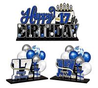 LINGTEER Juego de centros de mesa de acrílico azul con texto en inglés "Happy 17th Birthday" - Cheers to Seventeen Years Old Birthday 17th Bday Party Gift Decorations.