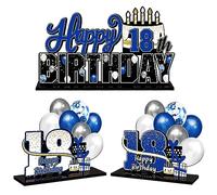 LINGTEER Juego de centros de mesa de acrílico azul con texto en inglés "Happy 18th Birthday" - Cheers to 18 Years Old Birthday 18th Bday Party Gift Decorations.