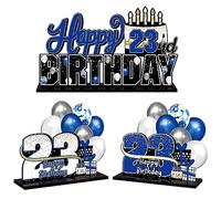 LINGTEER Juego de centros de mesa de acrílico azul con texto en inglés "Happy 23rd Birthday", decoración de regalo para fiesta de cumpleaños 23 años.