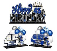 LINGTEER Juego de centros de mesa de acrílico azul con texto en inglés "Happy 45th Birthday" - Cheers to 45 Years Old Birthday 45th Bday Party Gift Decorations.
