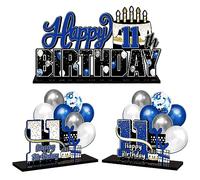 LINGTEER Juego de centros de mesa de acrílico azul para 11 cumpleaños, saludos a once años, decoración de regalo de fiesta de cumpleaños 11.