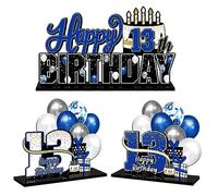 LINGTEER Juego de centros de mesa de acrílico azul para 13 cumpleaños, saludos a trece años, decoración de regalo de fiesta de cumpleaños 13.