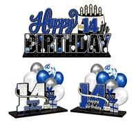 LINGTEER Juego de centros de mesa de acrílico azul para 14 cumpleaños, saludos a catorce años, decoración de regalo de fiesta de cumpleaños 14.