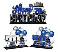 LINGTEER Juego de centros de mesa de acrílico azul para 70 cumpleaños, decoración de regalo de fiesta de cumpleaños 70