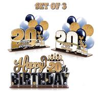 LINGTEER Juego de centros de mesa de acrílico de feliz cumpleaños 20 - Saludos al 20 cumpleaños veinte años decoración de soporte de regalo.