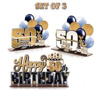 LINGTEER Juego de centros de mesa de acrílico de feliz cumpleaños 50 - Saludos al cumpleaños 50 50 años decoración de soporte de regalo de fiesta de cincuenta años.