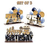 LINGTEER Juego de centros de mesa de acrílico de feliz cumpleaños 75 - Saludos al 75 cumpleaños 75 años decoración de soporte de regalo de fiesta.