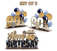 LINGTEER Juego de centros de mesa de acrílico de feliz cumpleaños 90 - Saludos al cumpleaños 90 noventa años fiesta decoración de soporte de regalo.