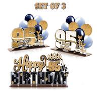 LINGTEER Juego de centros de mesa de acrílico de feliz cumpleaños 95 - Saludos al cumpleaños 95 95 años decoración de soporte de regalo de fiesta.