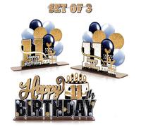 LINGTEER Juego de centros de mesa de acrílico de feliz cumpleaños número 11 - Saludos al 11 cumpleaños de 11 años de edad, decoración de soporte de regalo.