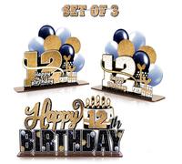 LINGTEER Juego de centros de mesa de acrílico de feliz cumpleaños número 12 - Saludos al cumpleaños 12 doce años decoración de soporte de regalo.