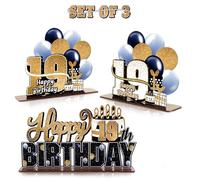 LINGTEER Juego de centros de mesa de acrílico de feliz cumpleaños número 19 - Saludos al 19 cumpleaños de 19 años decoración de soporte de regalo.