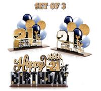 LINGTEER Juego de centros de mesa de acrílico de feliz cumpleaños número 21 - Saludos al cumpleaños 21 21 años decoración de soporte de regalo.