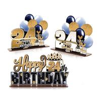 LINGTEER Juego de centros de mesa de acrílico de feliz cumpleaños número 24 - Saludos al cumpleaños 24 24 años decoración de soporte de regalo.
